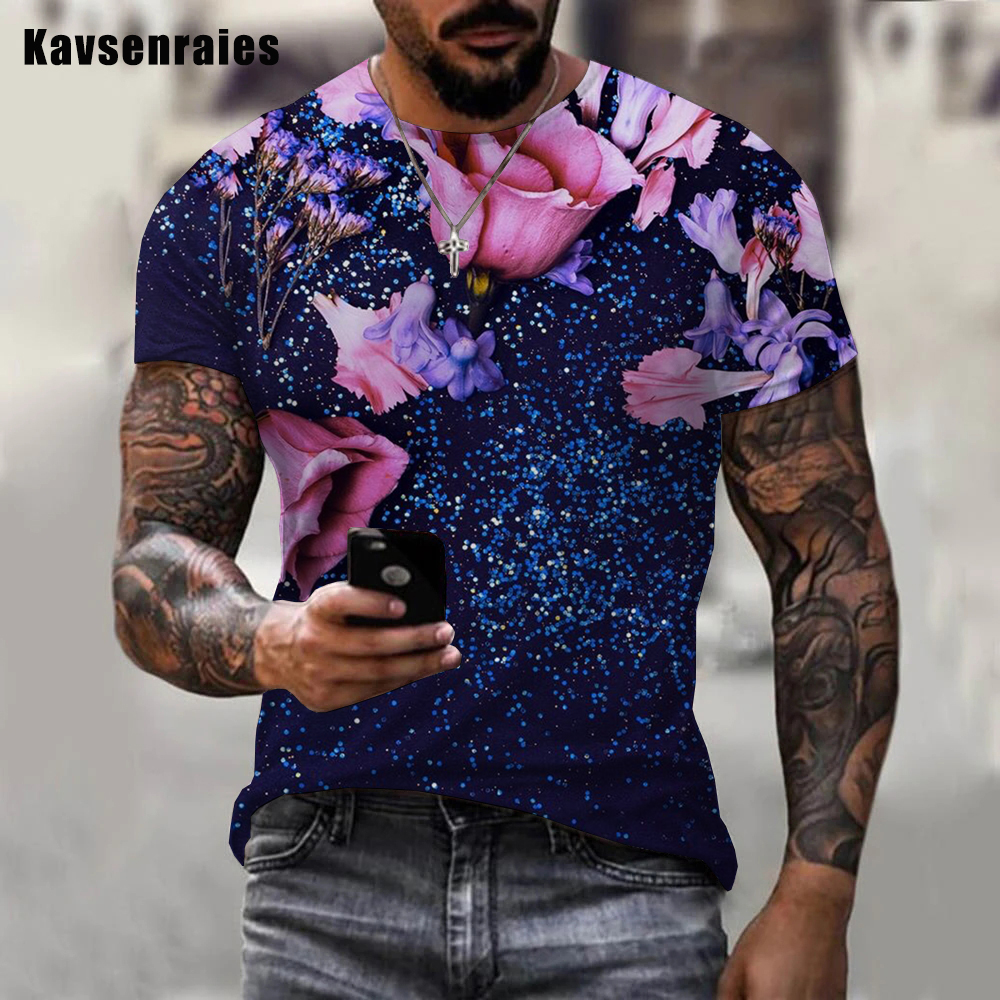 Latest Fashion Colorful Glitter Printed 3D Men T-shirt Men Women Casual Cool Round Neck Oversize Short Sleeve T-shirt